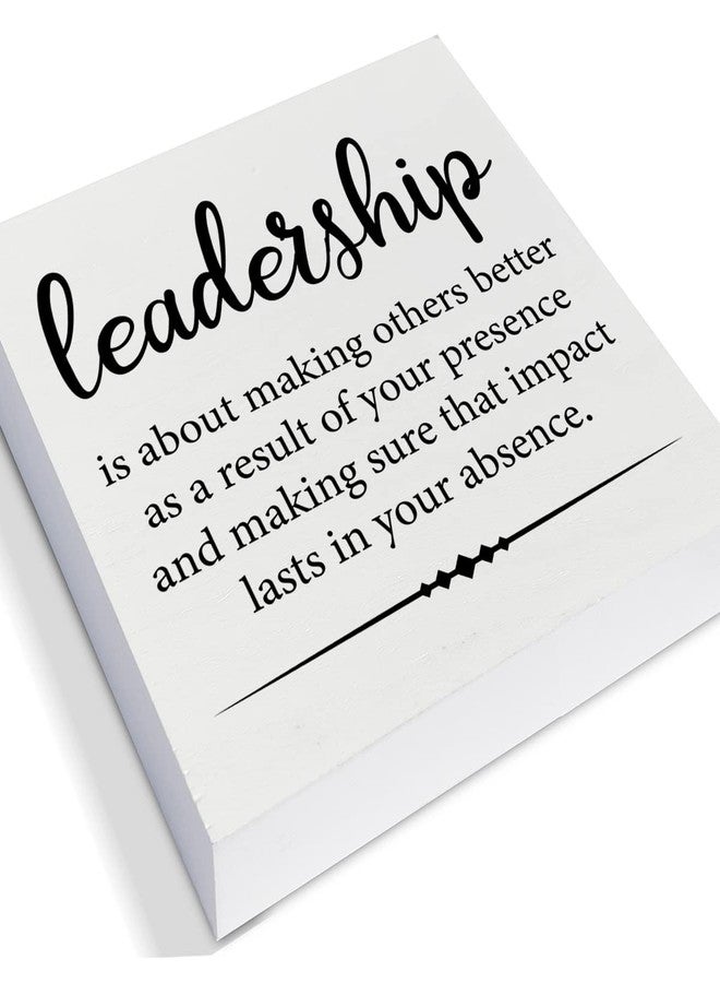 PIXCEOS Leadership Quote Decorative Wooden Box Sign Leadership is About Making Others Better Wood Block Plaque Decor Desk Shelf or Wall Display for Office Boss Leader Retirement Farewell Gift - Image 2